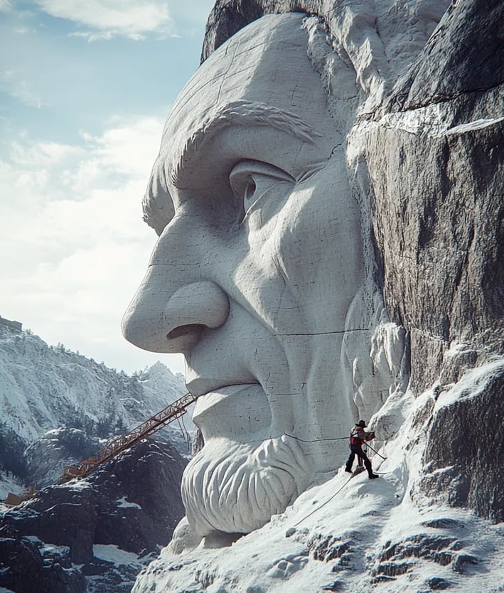 culptor using tools to carve the fine details of Lincolns Face