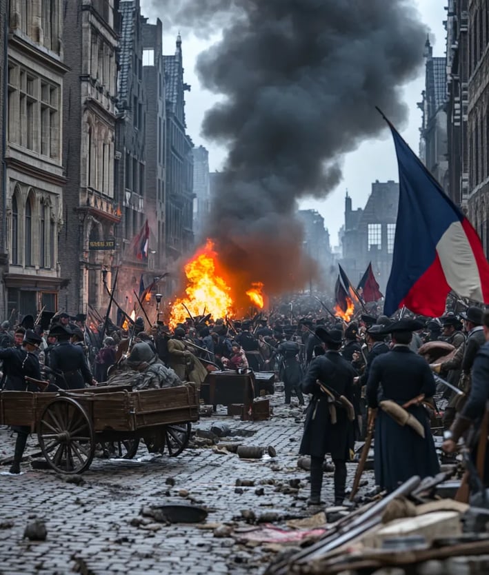 riot in full swing along Dam Square, citizens armed with makeshift clubs and iron tools