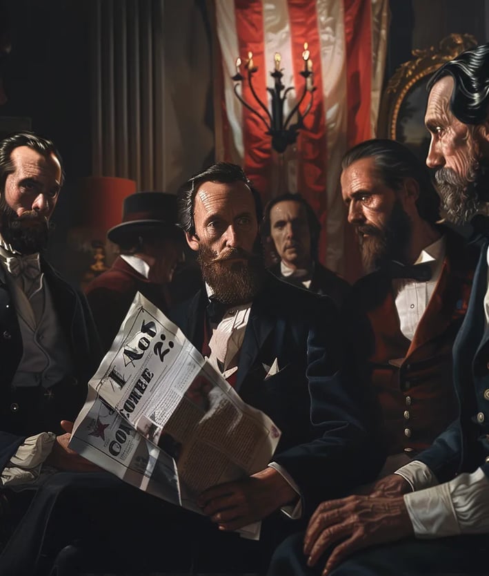  Southern aristocrats reading a newspaper announcing Lincoln’s victory