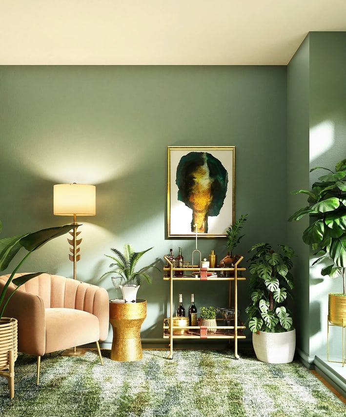 a living room with a couch and a chair