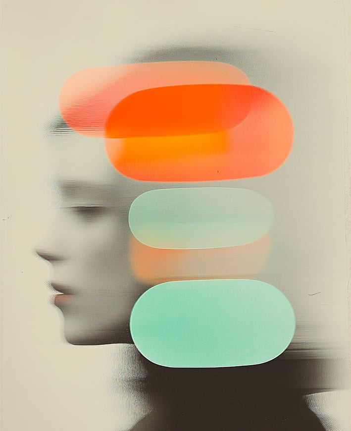 a woman with a hat and a hat on, motion blur, wallart, modern art, ai art