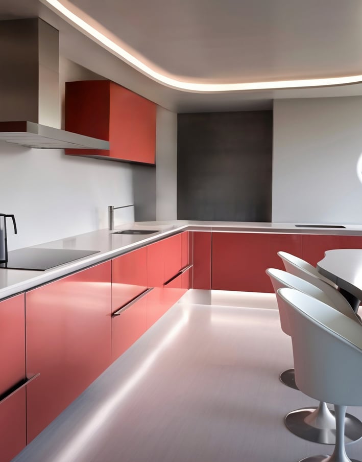 a kitchen with a table and chairs and a table