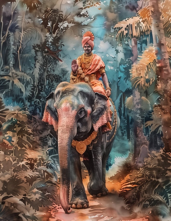 a man in a turban riding on an elephant