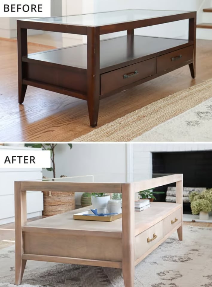 dark brown coffee table updated into a light colored coffee table wood