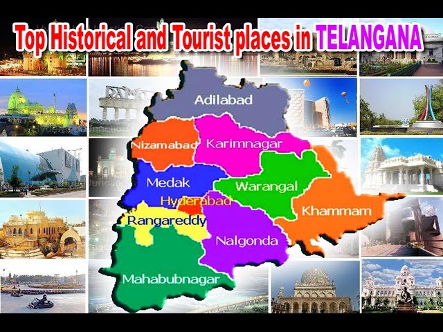 A map showing different tourist places in multiple colors along with images of the famous monuments