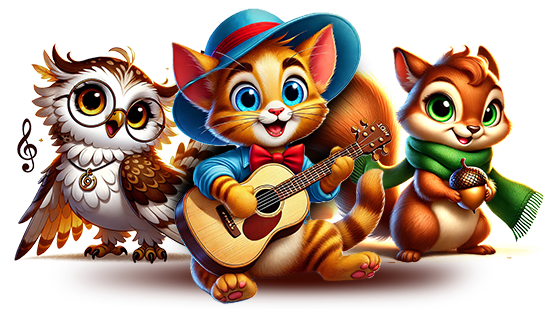 Personagens do conto O Gato que tocava violão