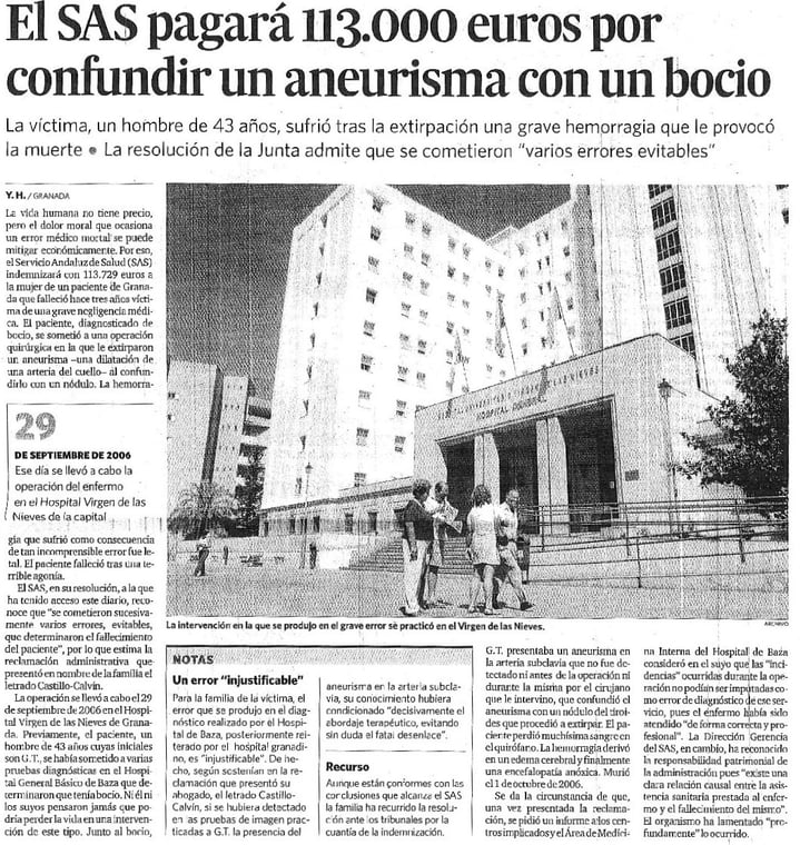 negligencia médica aneurisma