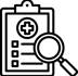 an icon of a clipboard and a magnifying glass