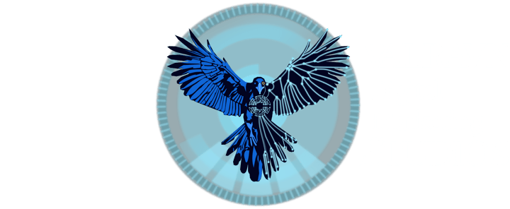 Valravn Studios Logo. A mythical raven, one half of its body illuminated like circuitry, Digital.