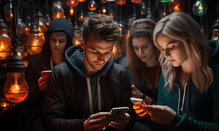 a group of people checking small business copywriting on their phones