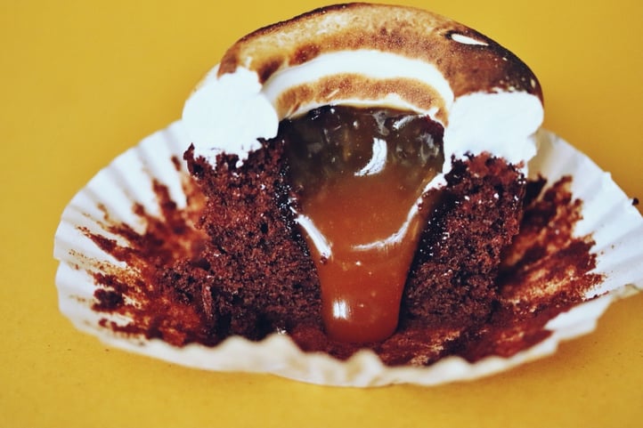 Cloud-topped Caramel Crater Cupcakes