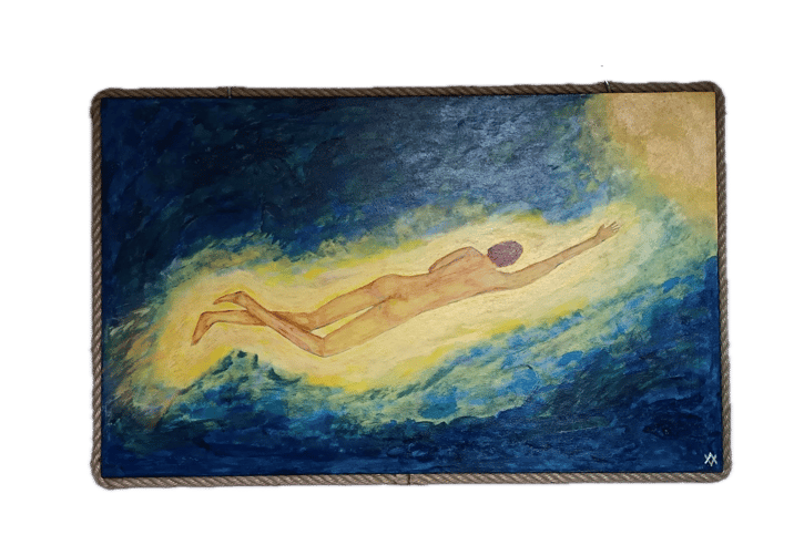 la peinture d’une personne nageant sous l'eau