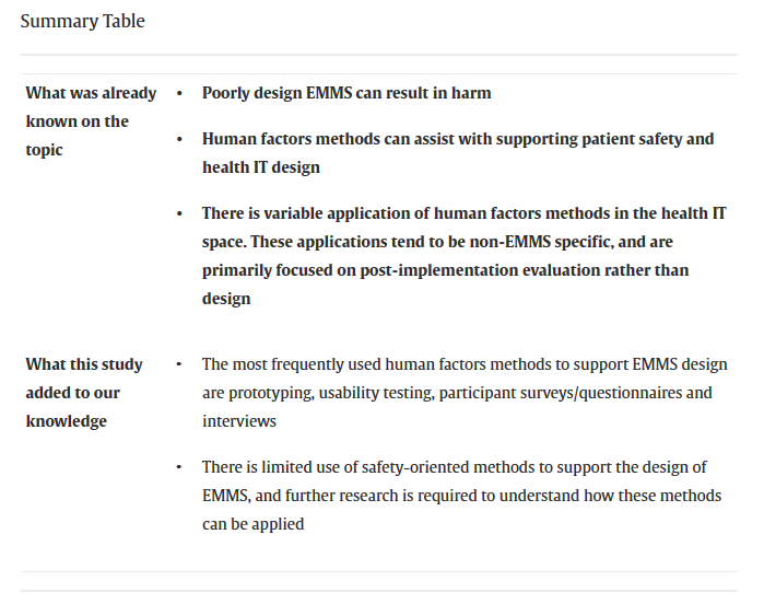 Human factors and safety analysis methods used in the design and redesign of EMM