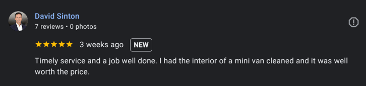 Customer review of professional car detailing services – showcasing mobile car detailing results and