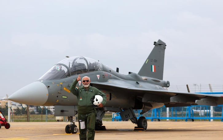 PM Modi before taking-off in a LCA Tejas