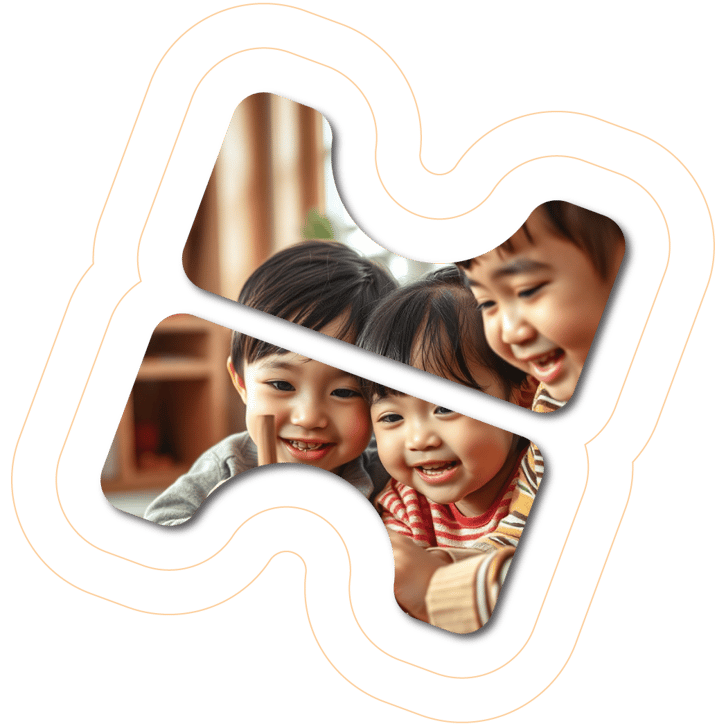 Three kids having fun learning the preschool syllabus using toys