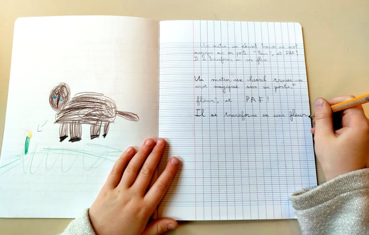 Histoire inventée par une enfant lors d'une animation d'ateliers d'écriture avec Mily's Writing