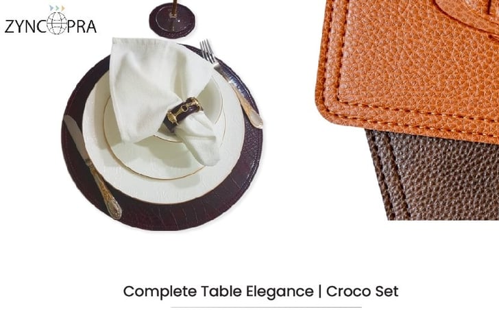 Crocodile textured placemat with matching napkin ring – formal table setting