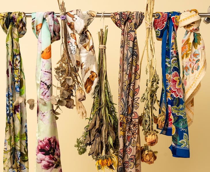 hanging scarves with flowers