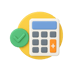 Calculator on coin with checkmark