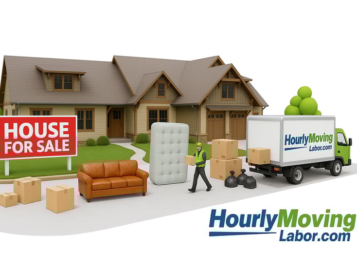 a moving truck with a house for sale sign hourly movers charlotte nc