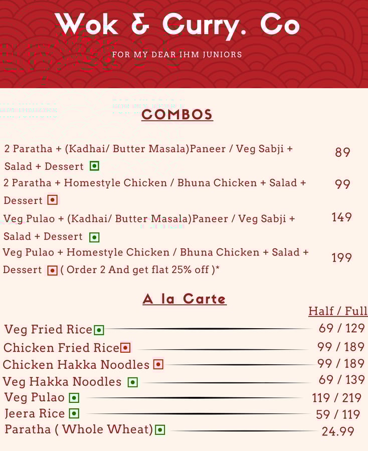 menu photo , showing dishes and prices
