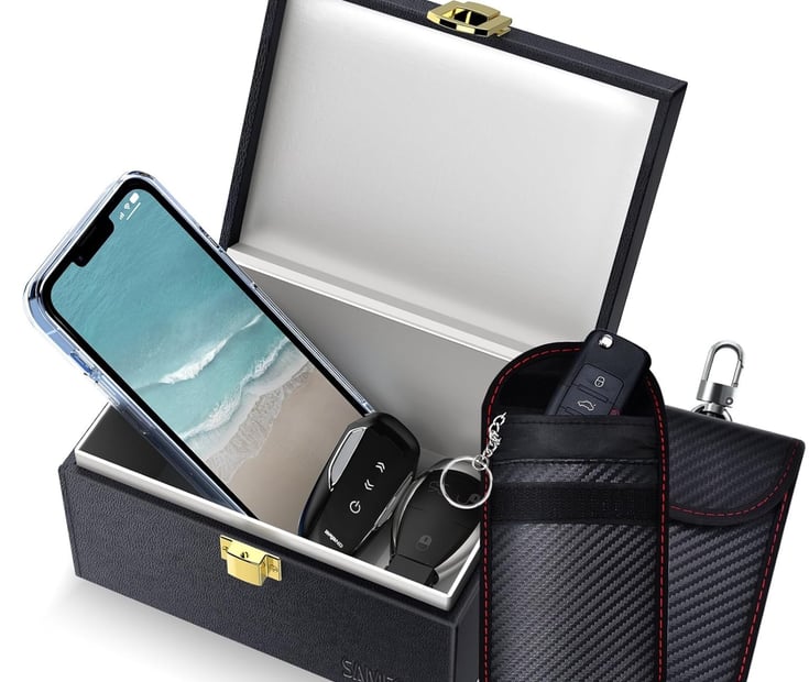 Samfolk Faraday Box and Pouch 2 Pack in PU leather, offering stylish, effective signal blocking protection for keyless entry