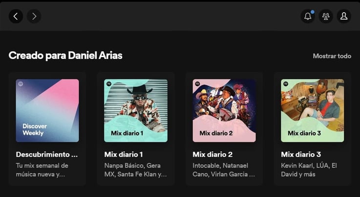 Ejemplo de mix diario personalizado en Spotify según hábitos de escucha