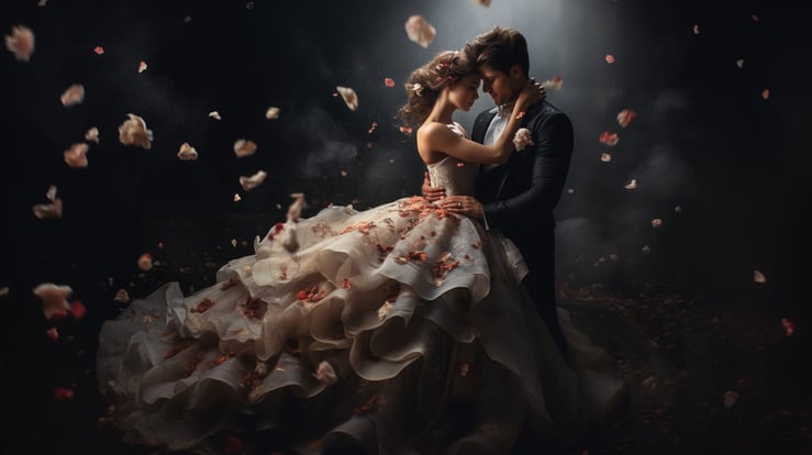 An AI-generated illustration portraying a married couple created by Los Cabos Wedding Films