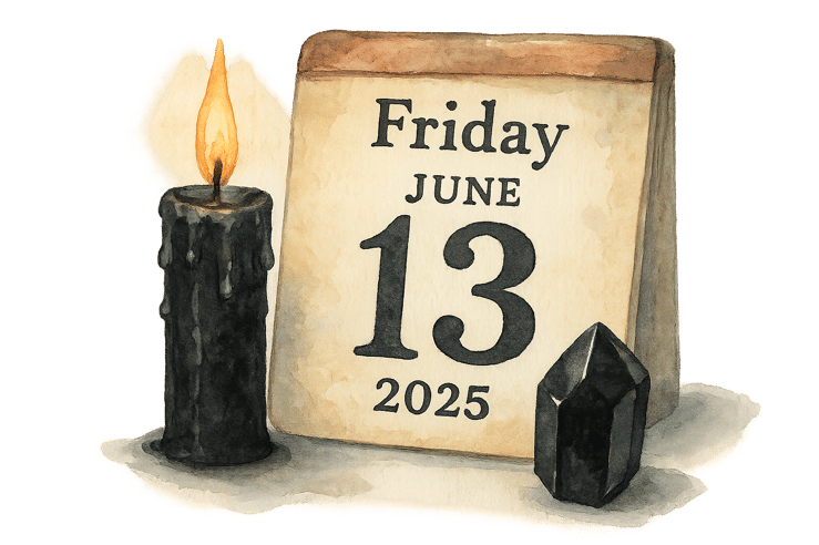 calendar friday june 13th 2025 black lit candle black obsidian crystal spellboundandstunning.com