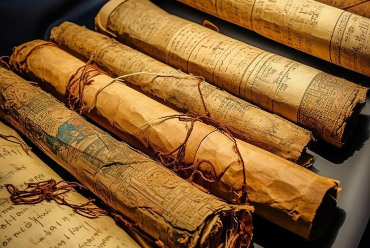 a bunch of old books with old books on them