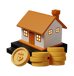 a house with a dollar sign and coins for home loan wealth
