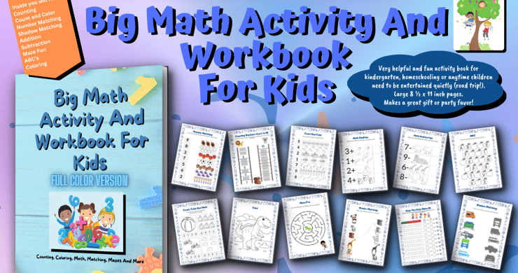 Number matching, count and color, addition, subtraction, missing numbers, mazes and more!