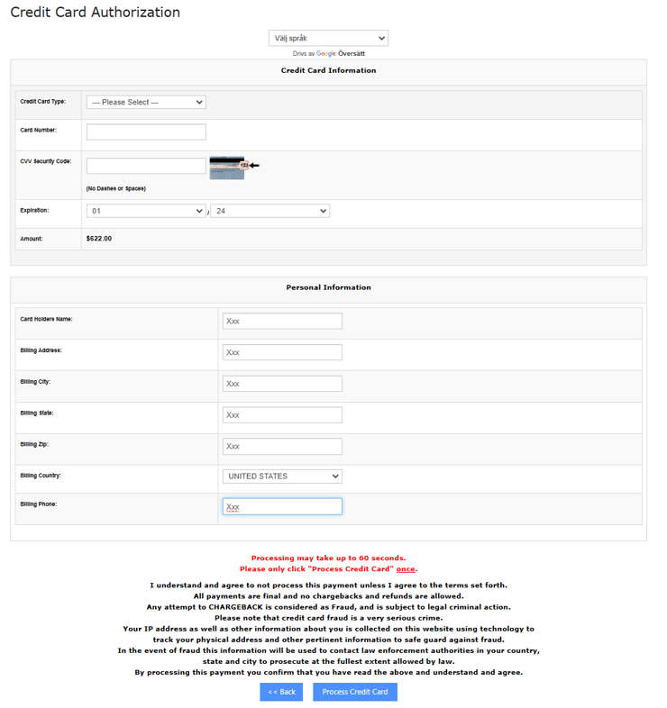 credit card payment