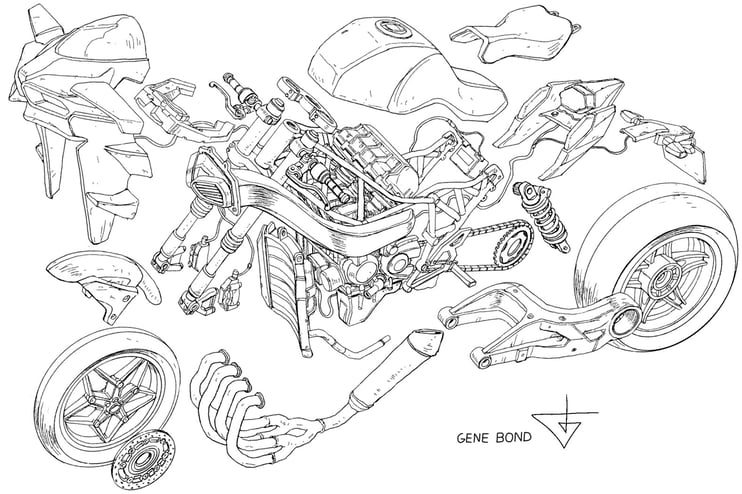 how to draw motorcycles exploded view of ducati by artist genebond