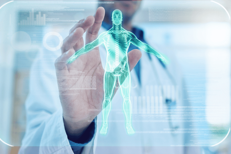 a doctor holding a green and white medical device