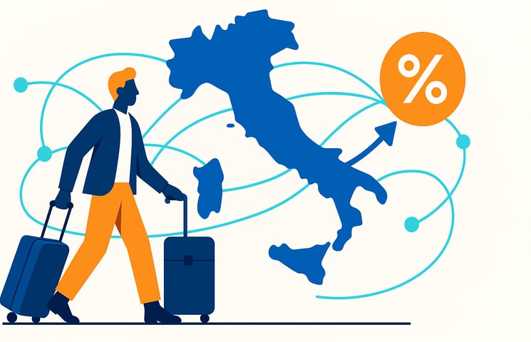 Illustrazione informativa per articolo CAF Public: Rientro dei Cervelli 2025 – Guida Pratica alle Nuove Regole