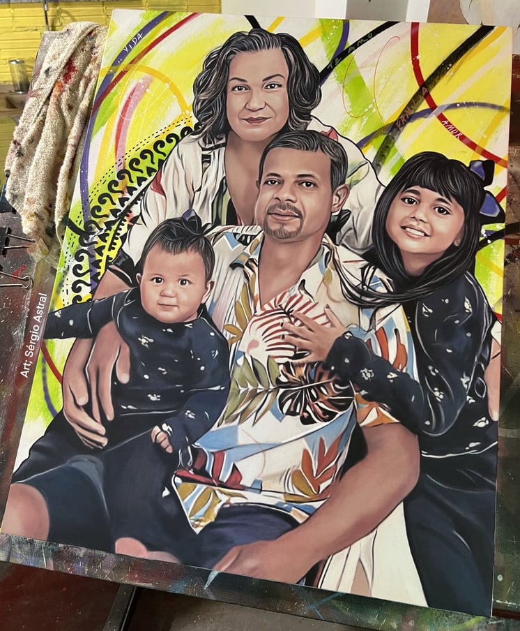 Quadro personalizado com retrato de família em estilo Pop-Art.