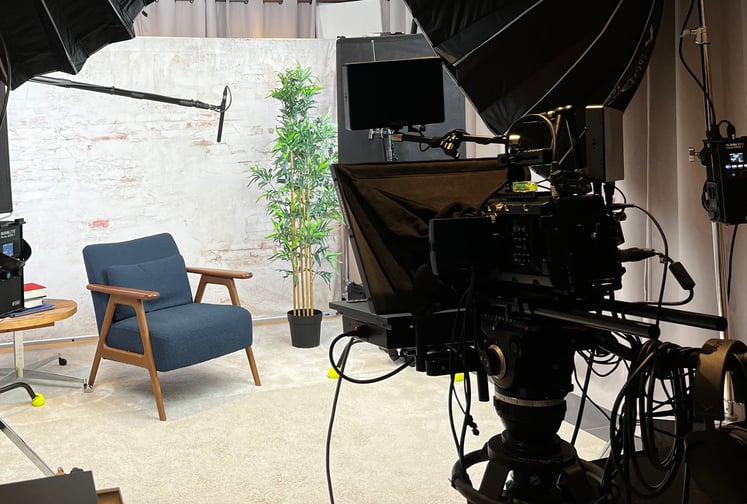 interview studio setup with autocue