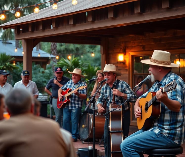 Louisiana cajun outside party with a band playing music