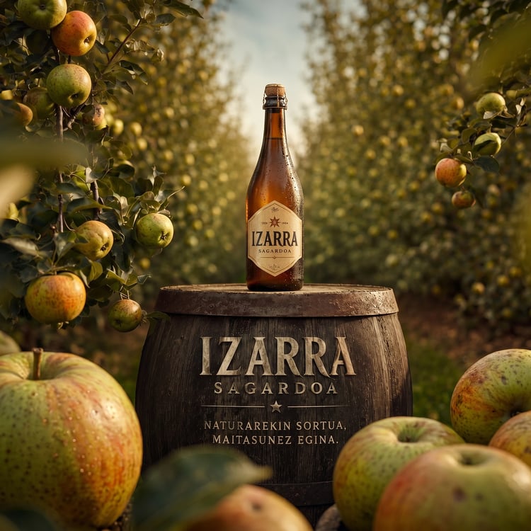 Fotografía de botella de sidra con IA