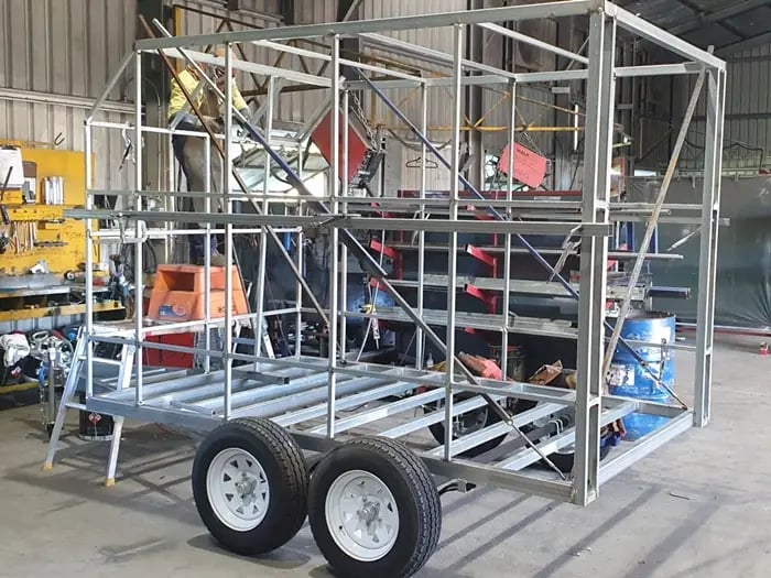 SweetAz Co. trailer at the skeleton stage during its construction by Trailers 2000.