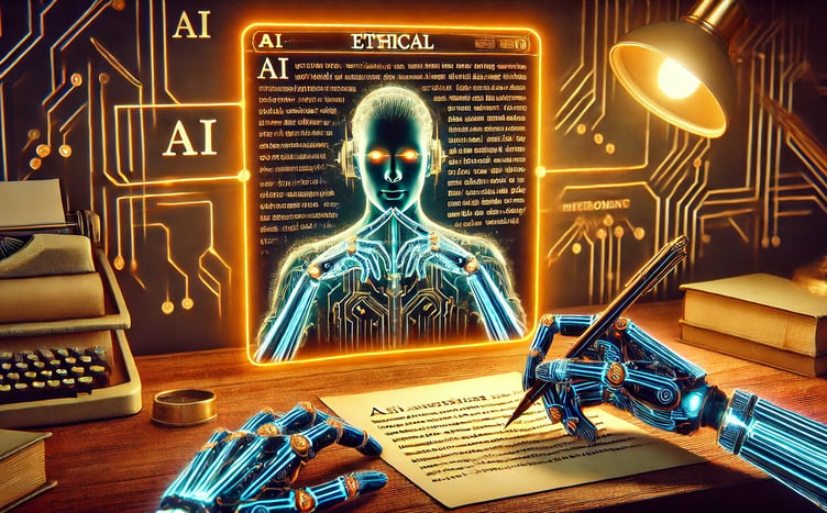 an image of a robot writing powered by an AI showing the ethical dilemma of using AI writi