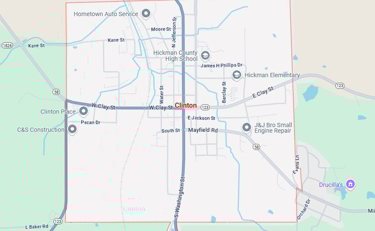 Map of the city of Clinton Kentucky