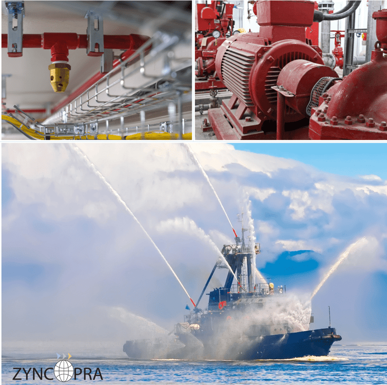 Sistemas industriales de extinción de incendios de Zyncopra para fábricas y proyectos marinos.