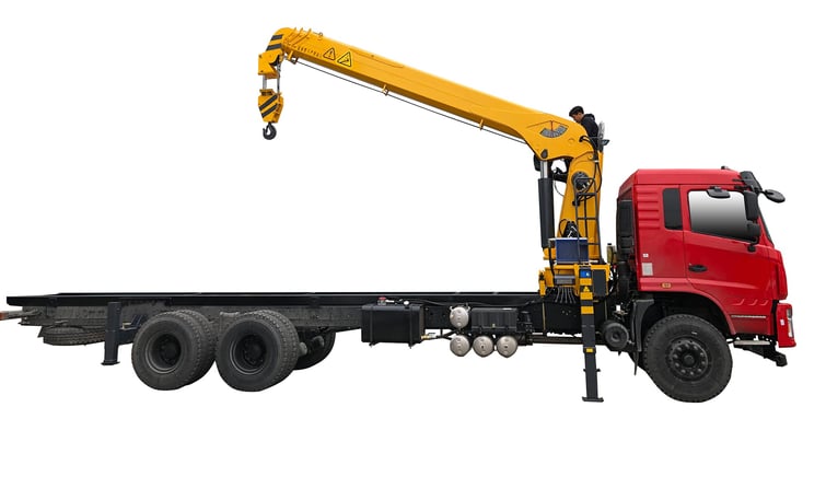 12 ton Telescopic Boom Truck Mounted Crane with red cab, 4 section arms.