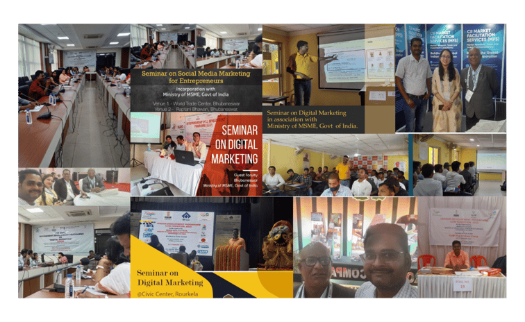 a collage of photos of team webboons giving training and seminars on digital marketing