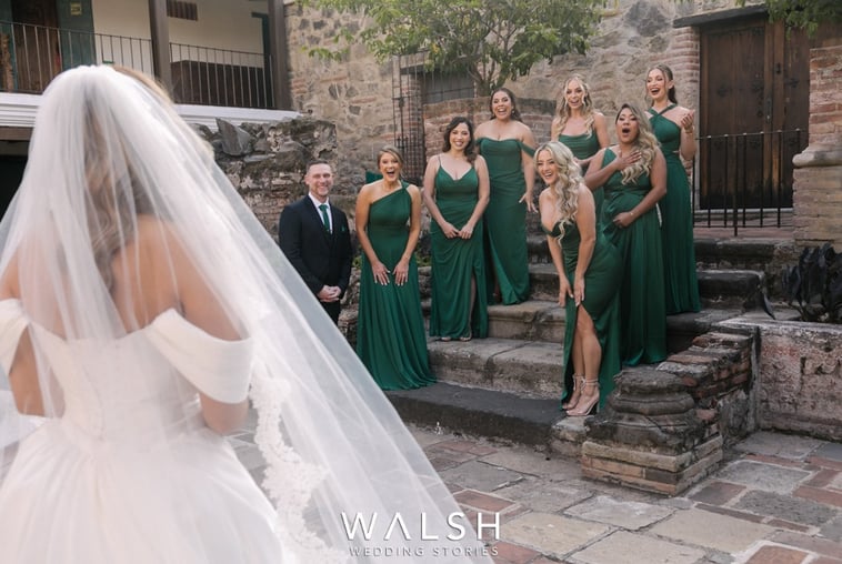 Antigua Guatemala wedding photographer-bridesmaids first look of bride