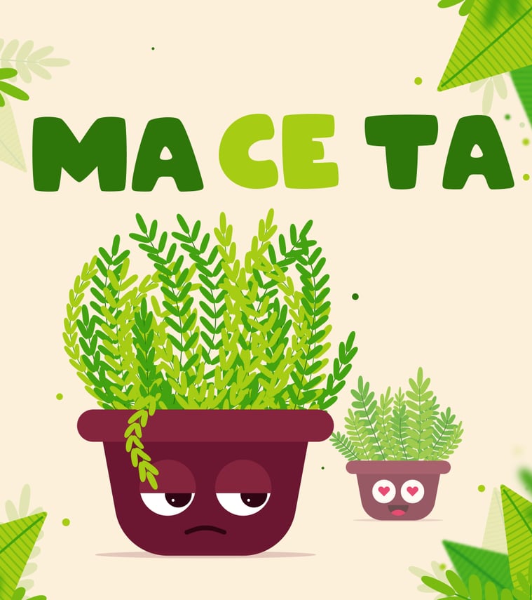 una caricatura de una planta con una cara triste y una planta al fondo