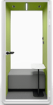 Type S-01 Sensit Phone Pod with green interior, compact design, and integrated desk.